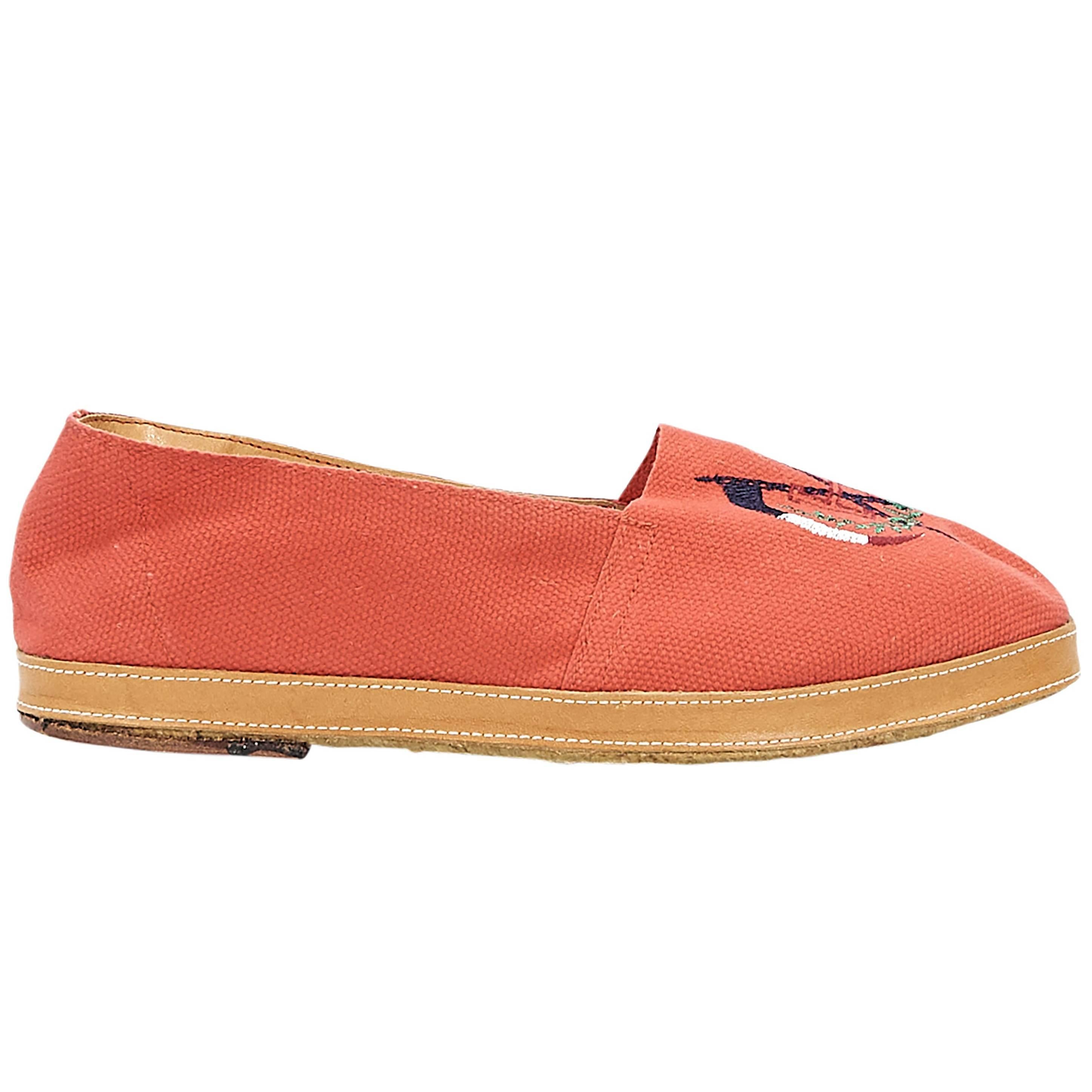 Red HermÃ¨s Embroidered Canvas Espadrilles For Sale at 1stDibs
