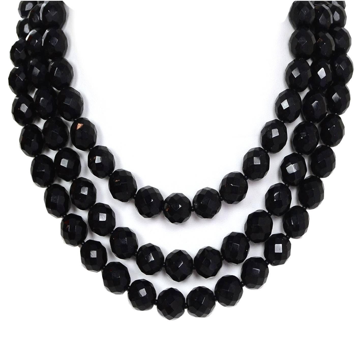 Miriam Haskell Black Beaded Multi-Strand Necklace