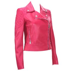 Neu $6,495 Versace Hot Pink gesteppte Medusa Moto Jacke aus Leder It. 38