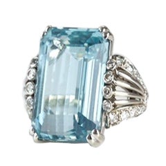 1940s Aquamarine Diamond White Gold Ring 1