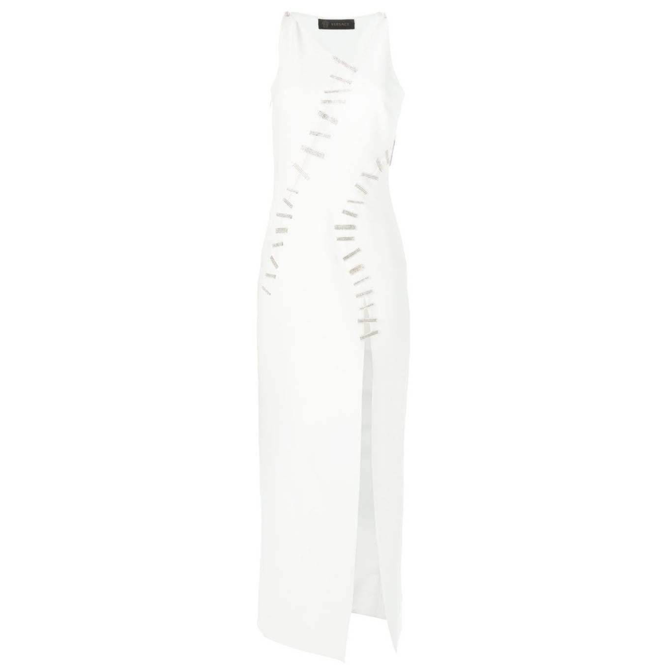 New Versace White Crystal-Embellished Silk Gown 