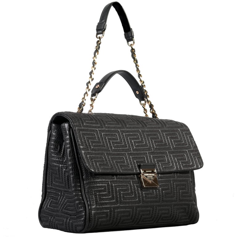 GIANNI VERSACE COUTURE large black quilted leather shoulder day bag at