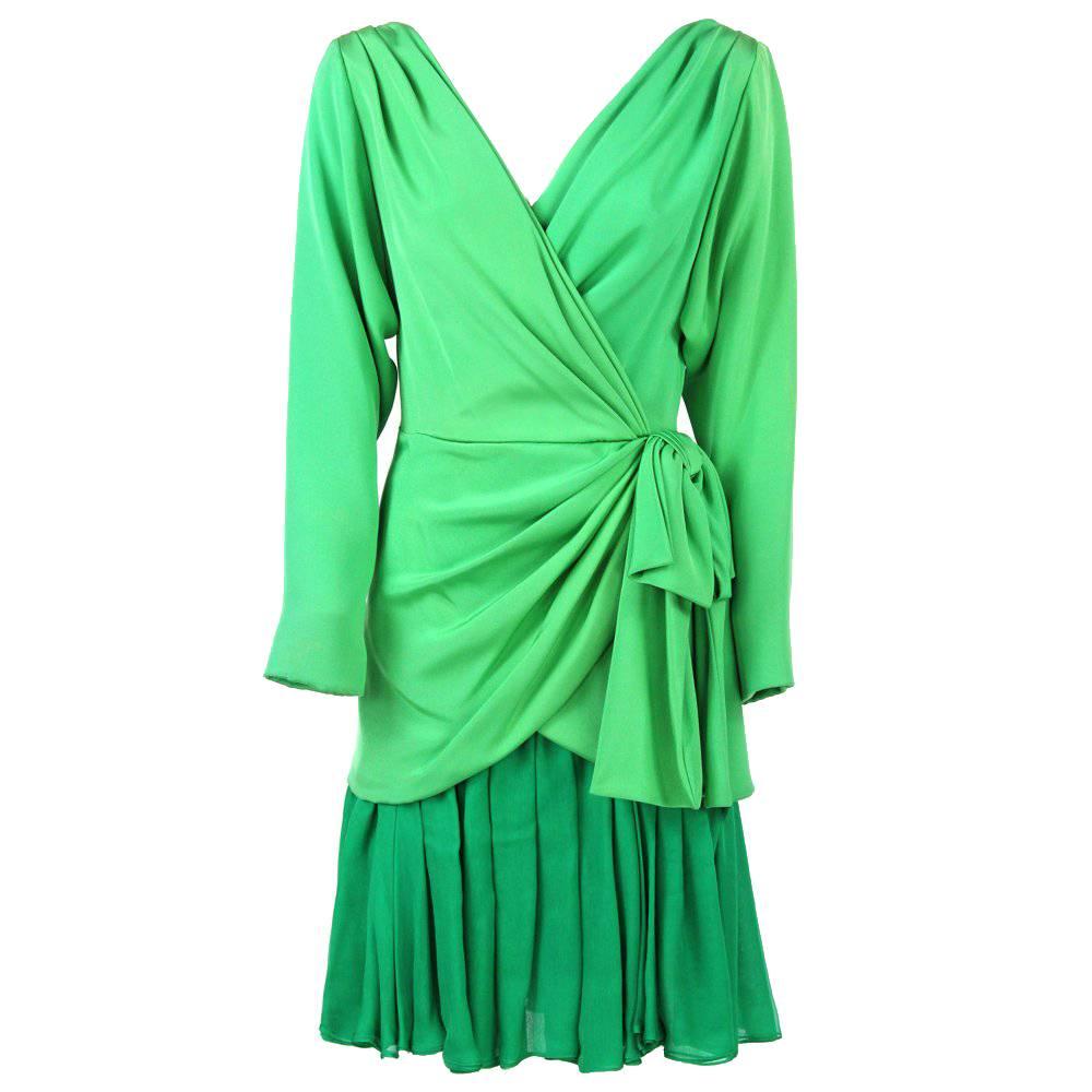 1980s Andrea Odicini Green Silk Wrap Dress