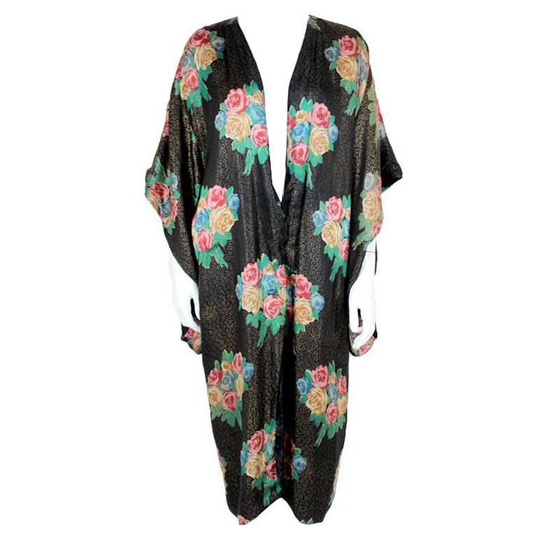 1920s Deco Floral Lamé Brocade Kimono Coat For Sale