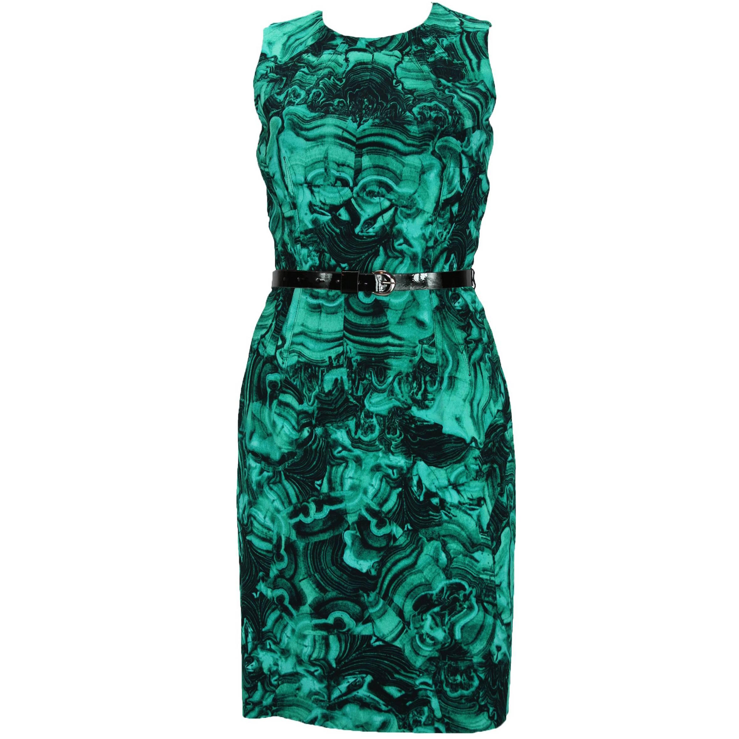 MICHAEL KORS Emerald Green Duquette's Iconic Malachite Print Coktail Dress 4 For Sale