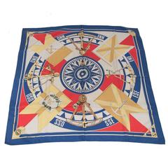 Hermes Blue Silk Scarf Sextants 1981 by Loic Dubigeon 9