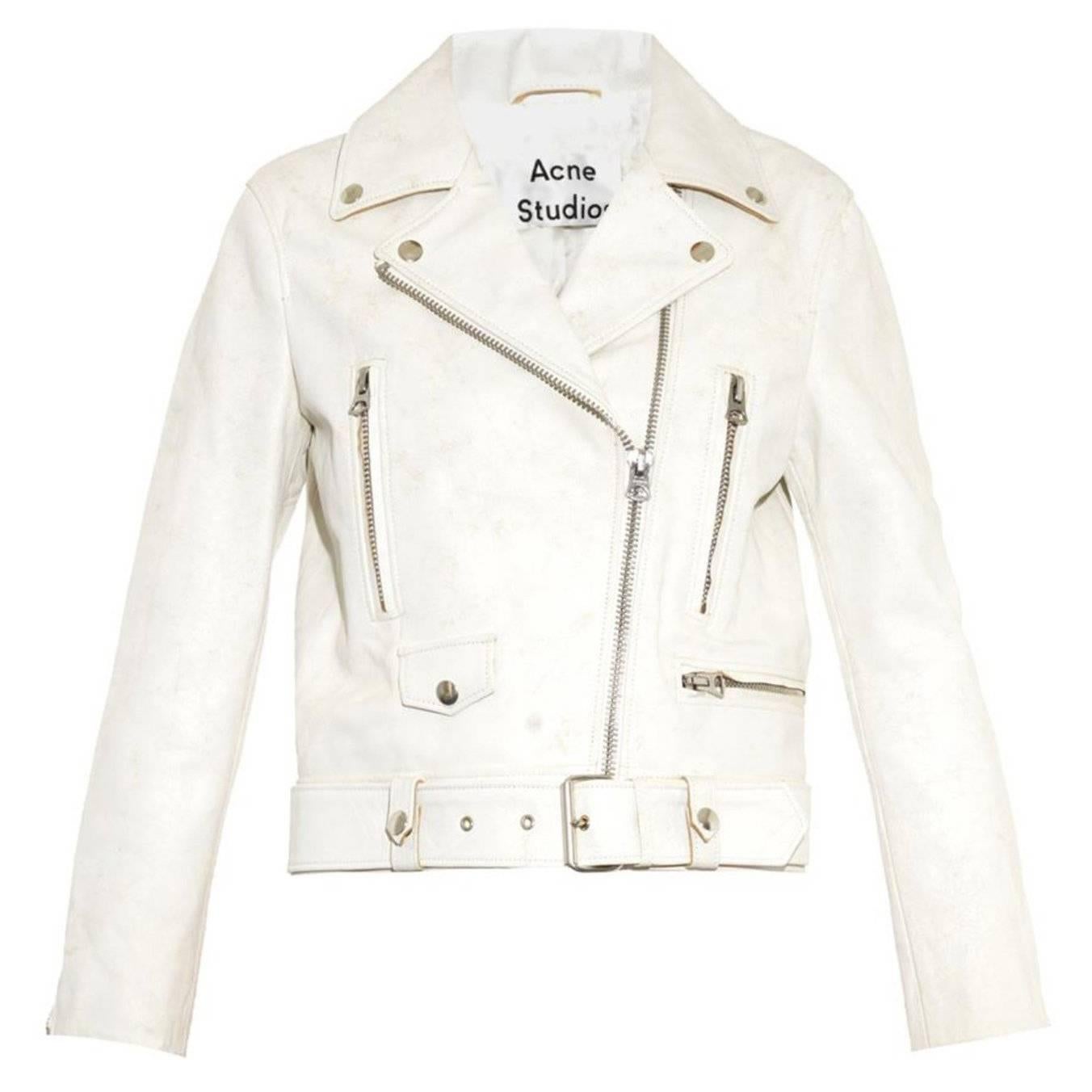 Acne NEW Distressed Ivory Leather Biker Jacket FR36 rt. $1, 650
