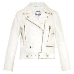 Acne NEW Distressed Ivory Leather Biker Jacket FR36 rt. $1, 650