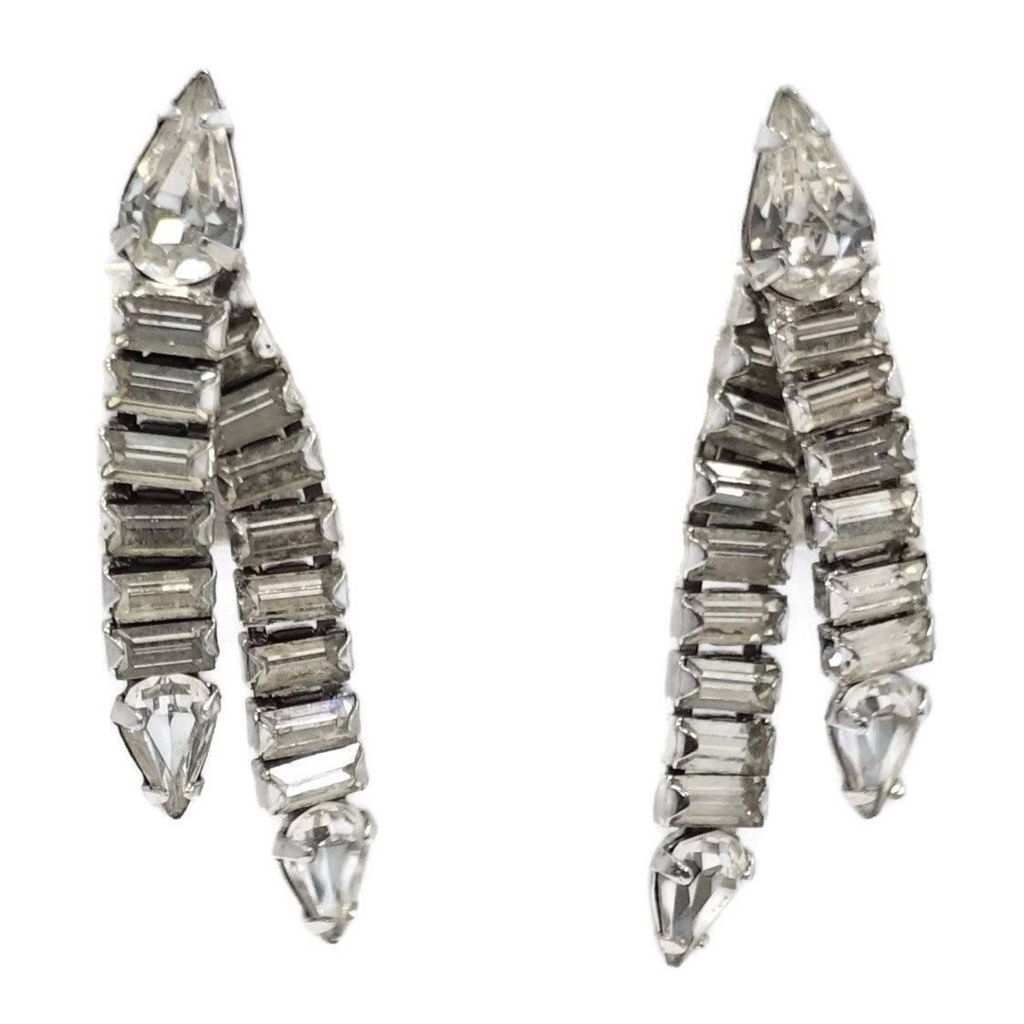 Clear Crystal Vintage Dangle Earrings, 1950s  For Sale