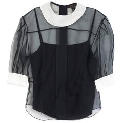 Louis Vuitton Black Sheer Collared Short Sleeve Blouse sz FR40 3