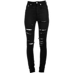 Saint Laurent Black Distressed Skinny Jeans w/ Fishnet Inset sz 25 rt. $990 1