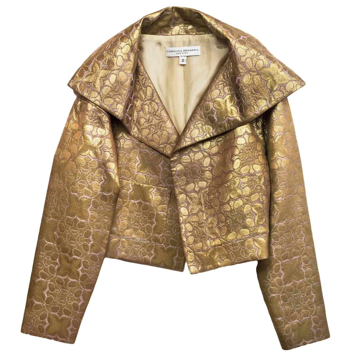 Carolina Herrera Gold Brocade Cropped Jacket sz US2
