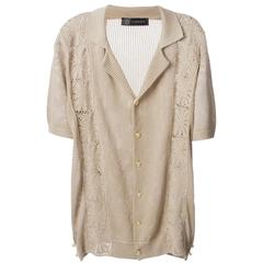 New Versace Men's Tan Cotton Macrame Dress Shirt Cardigan Italian 54 10