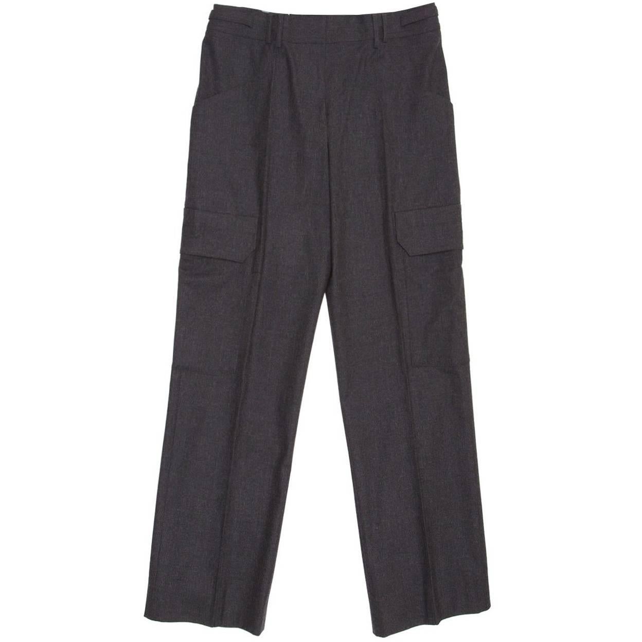 Jil Sander Grey Wool Cargo Style Pants For Sale