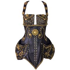 Documented A/W 1992 Atelier Versace by Gianni Crystal Leather Bodice Dress XS 5