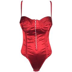 Dolce & Gabbana Red Stretch Satin Corset Bodysuit, 1990s 