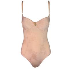 1990's Dolce & Gabbana Nude Semi-Sheer Floral Saint Mary Charm Bodysuit 11