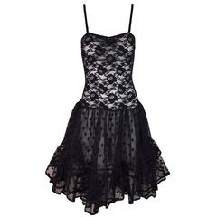 1980's Christian Dior Sheer Black Lace Mesh Crinoline Skirt Slip Dress 6