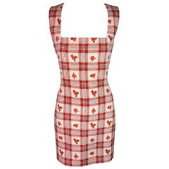 S/S 1994 Atelier Versace Silk Gingham Plaid Floral Pinafore Mini Dress 2