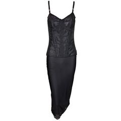 Vintage Dolce & Gabbana Sheer Black Mesh Corset and Sheer Slip Skirt Ensemble, C1997 