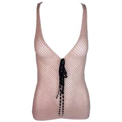 Dolce & Gabbana Nude Fishnet Plunging Tank Top XS/S, S/S 2001 
