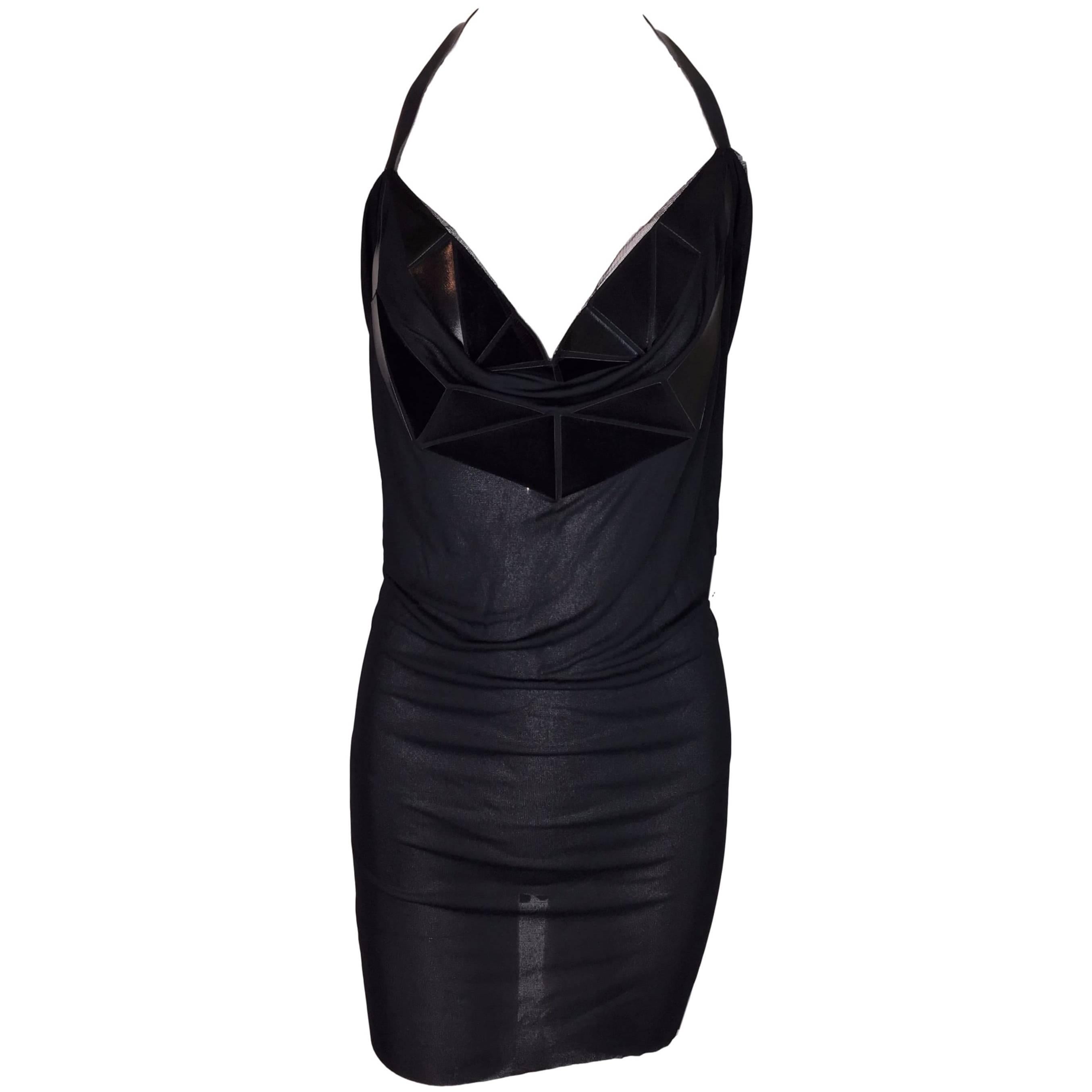 S/S 2010 Jean Paul Gaultier Sheer Black Plunging Applique Mini Dress