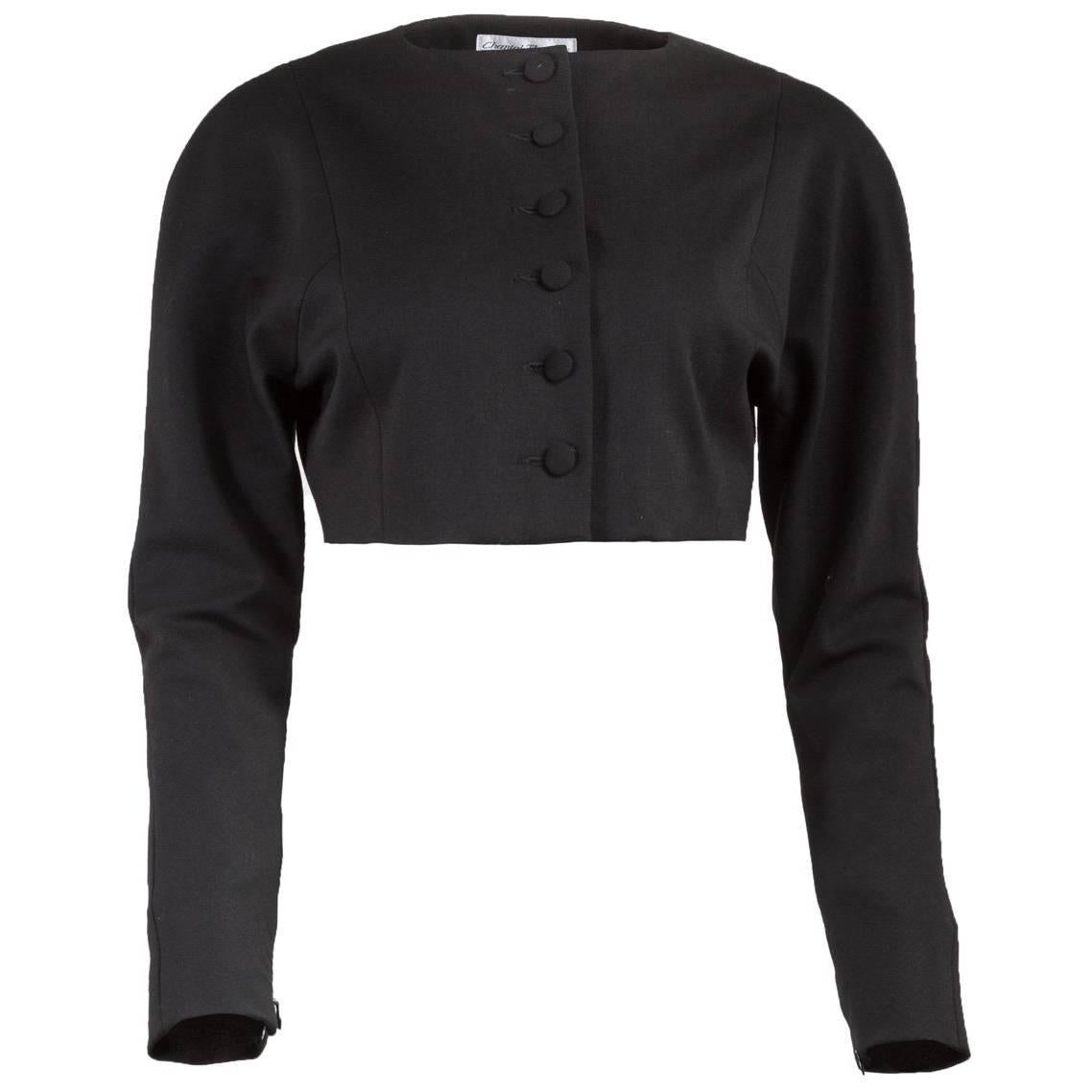 1980's Chantal Thomass Cropped Black Button-Up Jacket For Sale
