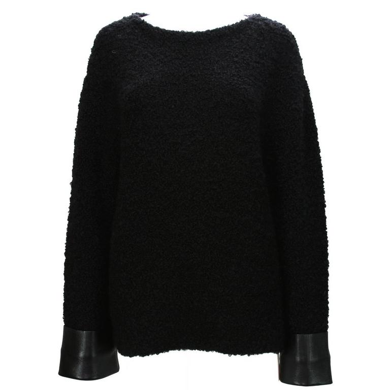 New 1630 GUCCI Boucle Wool Alpaca Black Knitted Sweater w / Leather