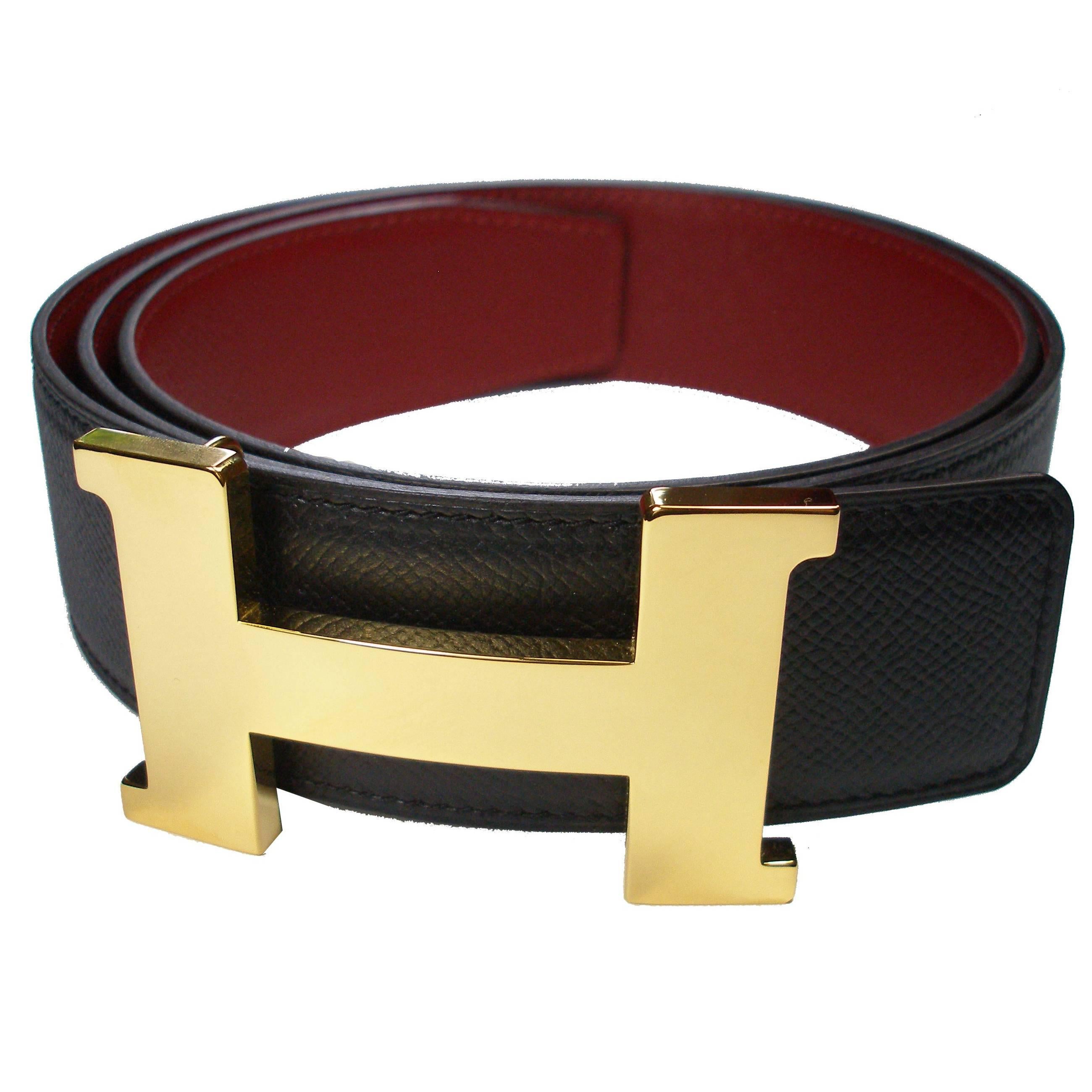 Hermès 42 mm Reversible Leather belt 100 CM and gold plated H buckle / BRAND NEW
