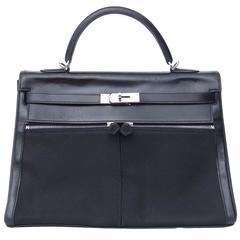 Hermès Kelly Lakis Bag Black Toile and Leather Palladium Hdw 35 cm Rare