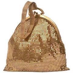 Vintage Whiting & Davis Gold Metal Mesh Wristlet Hand Bag