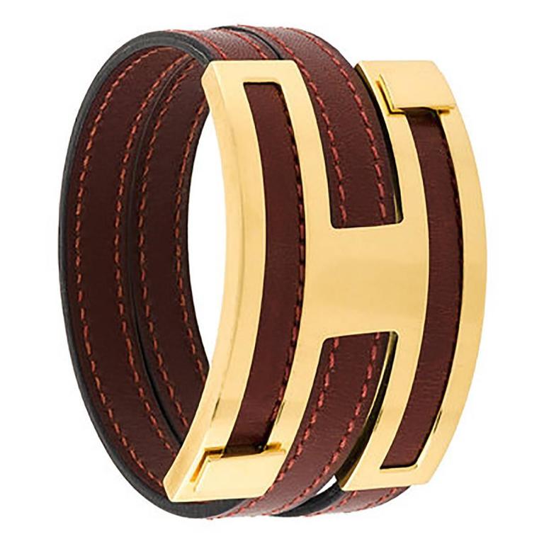 Hermes Leather H Bracelet at 1stDibs