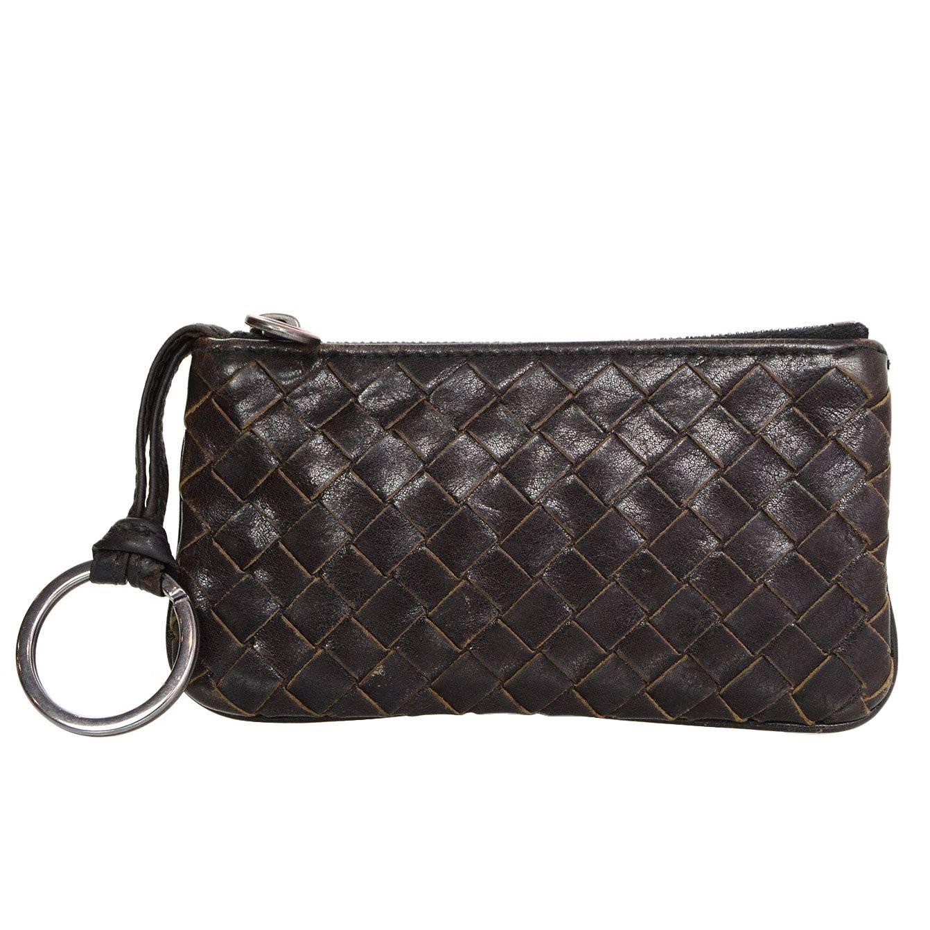 Bottega Veneta Brown Intrecciato Woven Leather Card Case/Key Holder