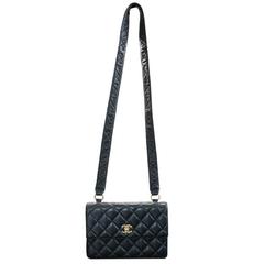 Chanel Black Lambskin Quilted Crossbody Retro Bag with Quilted Leather Strap