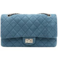 Chanel 2.55 Flap Blue Quilting Caviar Leather Silver Metal Shoulder Bag