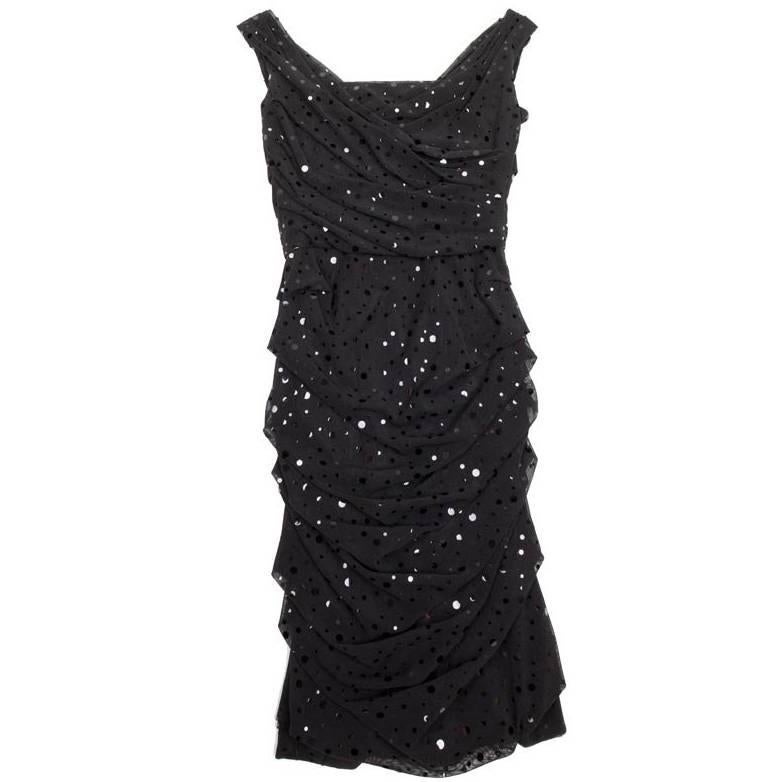 DOLCE & GABBANA Dress Size 38FR in Black Polyester with Shiny Polka Dots