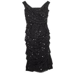 DOLCE & GABBANA Dress Size 38FR in Black Polyester with Shiny Polka Dots 1