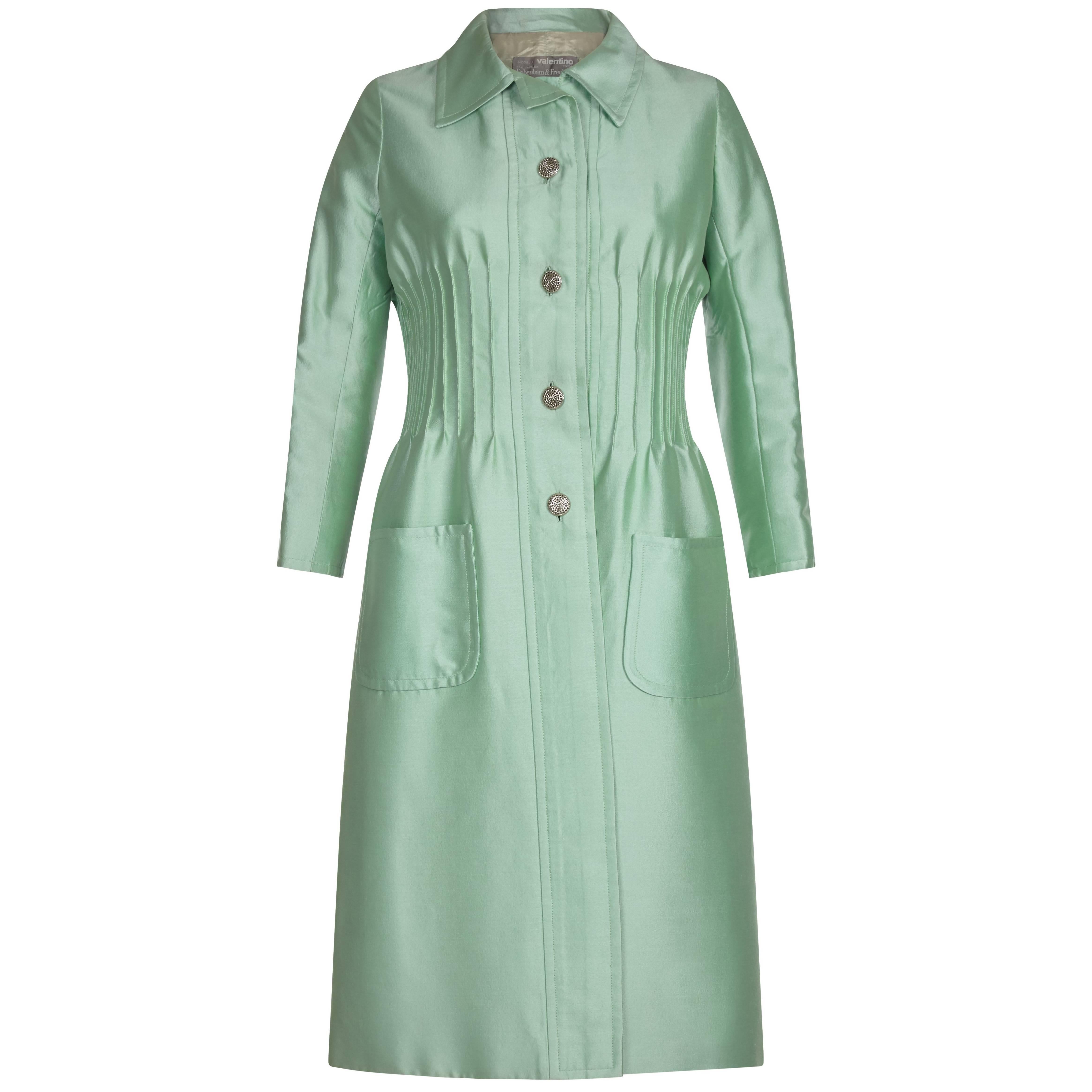 Documented Valentino 1968 Silk Dress Suit in Sea Foam Green