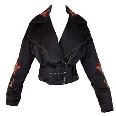 Vintage Documented F/W 1992 Dolce & Gabbana Dragon Tattoo Beaded Black Motorcycle Jacket