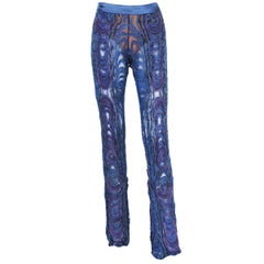 New Tom Ford for Gucci Sexy Blue Peacock Feather Sequin Embroidered Pants It 40