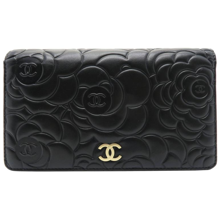 chanel black camellia embossed lambskin leather bifold wallet at 1stdibs chanel black camellia embossed lambskin leather bifold wallet at 1stdibs