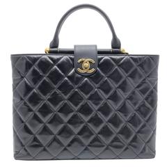 Chanel Black Quilted Calfskin Leather Gold Metal Satchel Chanel Black Quilted Calfskin Leather Gold Metal Satchel