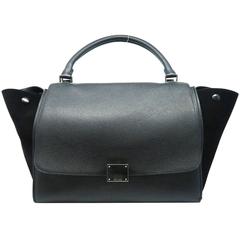 Celine Trapeze Black Calfskin Leather Suede Leather Satchel Bag 12