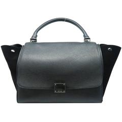 Celine Trapeze Black Calfskin Leather Suede Leather Satchel Bag