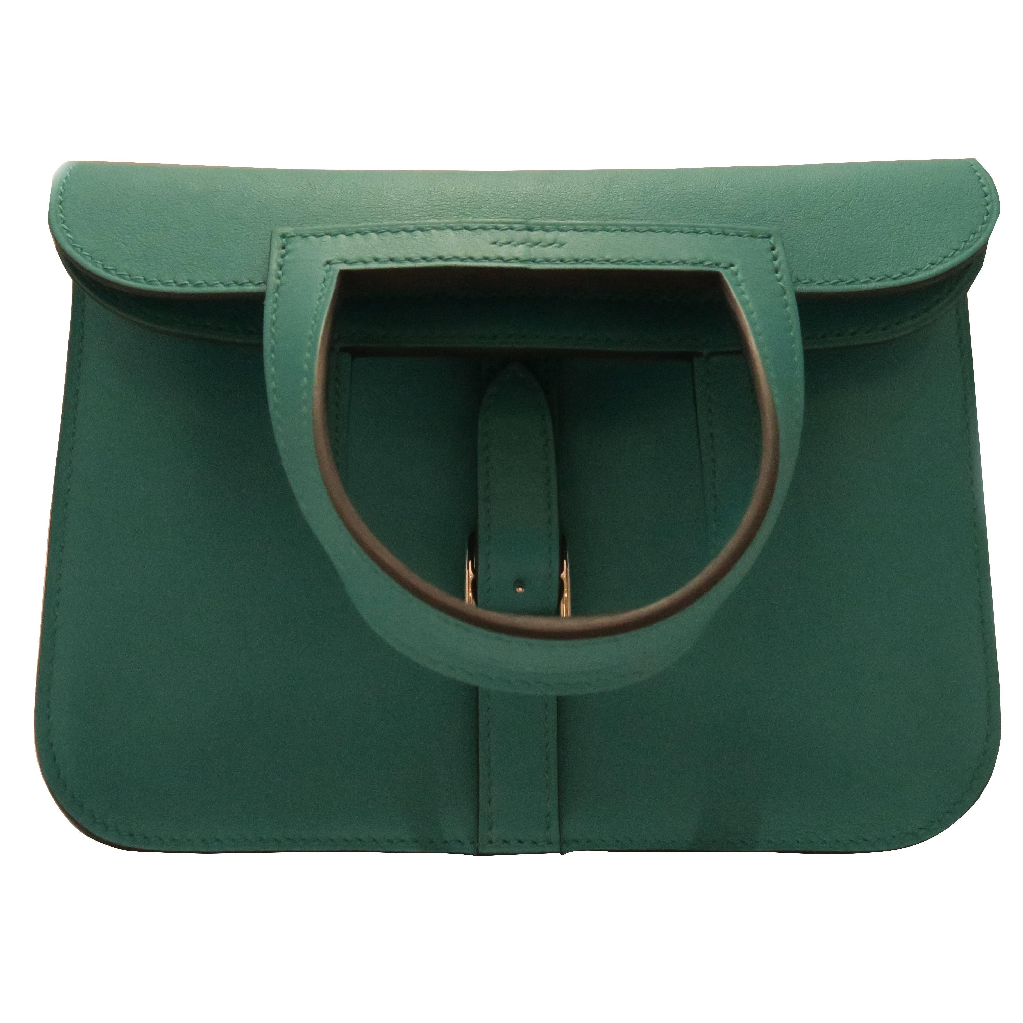 Hermes Mini Halzan Menthe/ Blue-Ish Green Evercolor Leather Satchel Bag