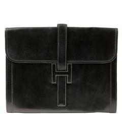 Hermès Vintage Black Leather Jumbo Jige Clutch 11