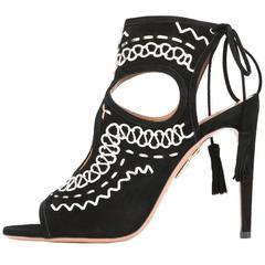 Aquazzura New Sold Out Black White SUEDE Cut Out Evening Sandals Heels in Box