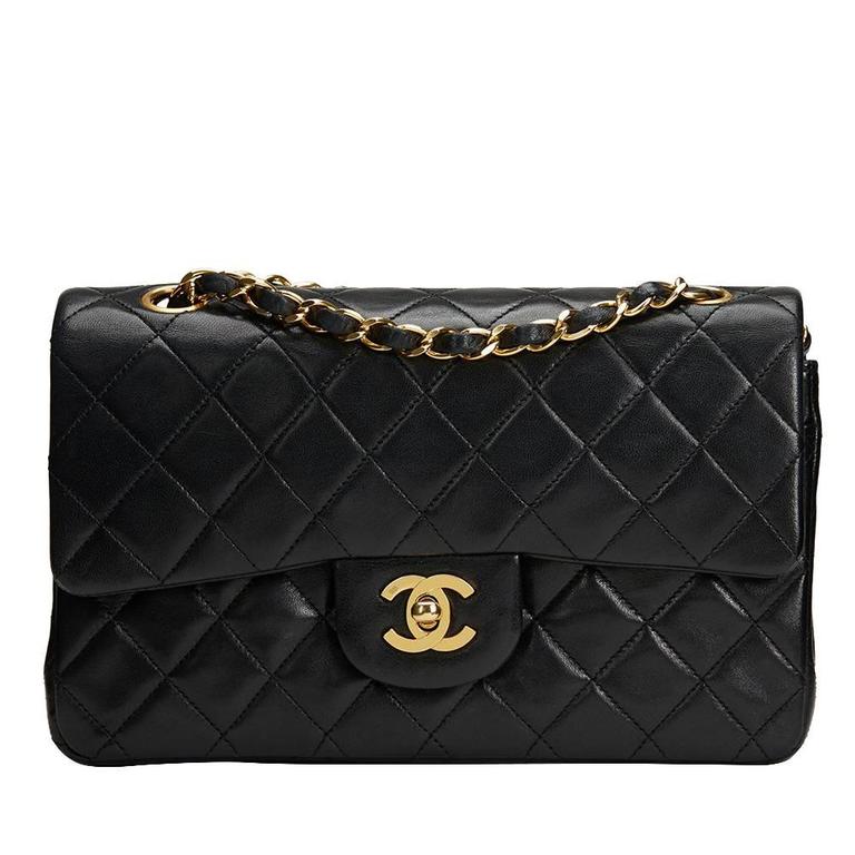 1990s Chanel Black Quilted Lambskin Vintage Small Classic Double Flap Bag  at 1stDibs