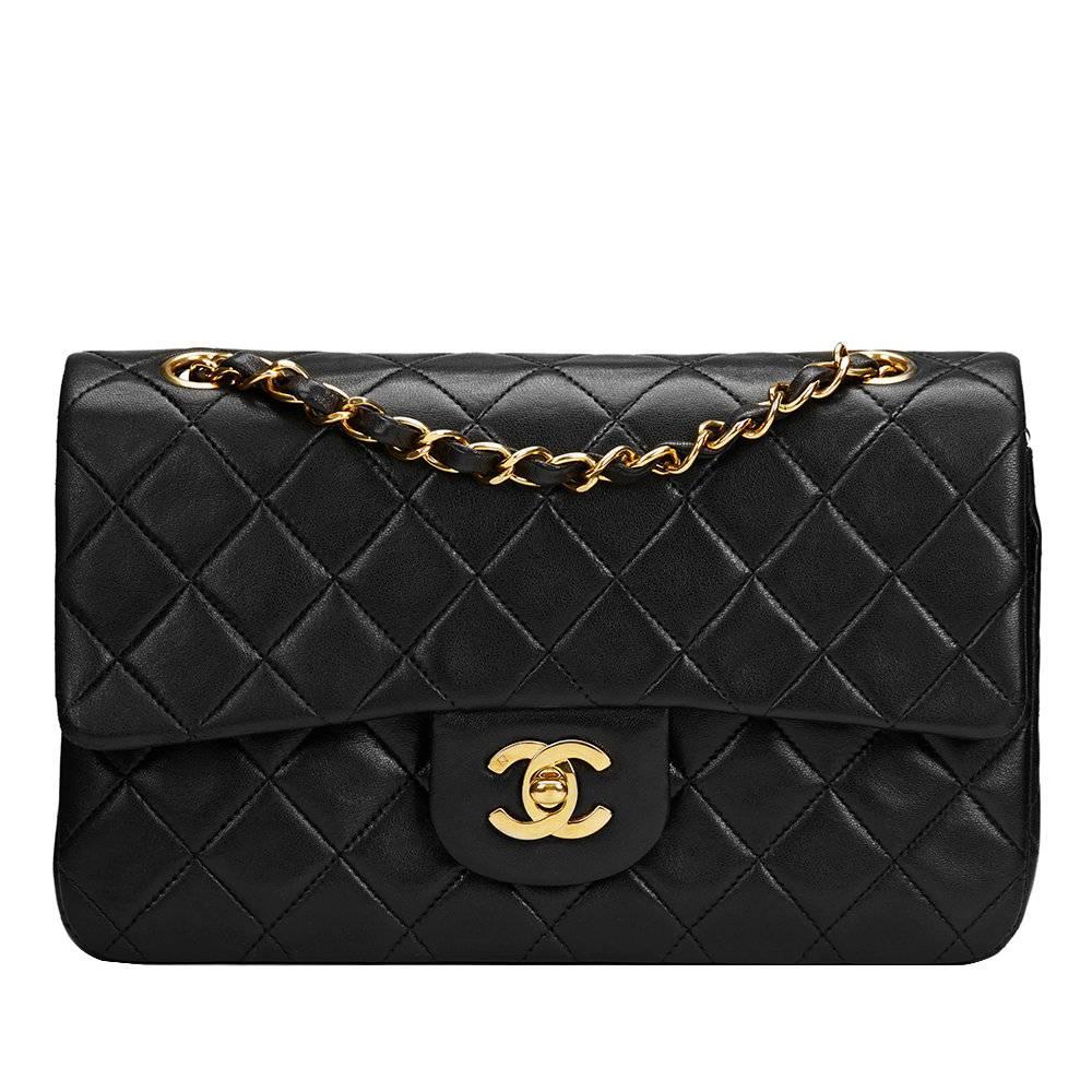 1990s Chanel Black Quilted Lambskin Vintage Small Classic Double Flap Bag