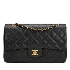 1990s Chanel Black Quilted Lambskin Vintage Medium Classic Double Flap Bag